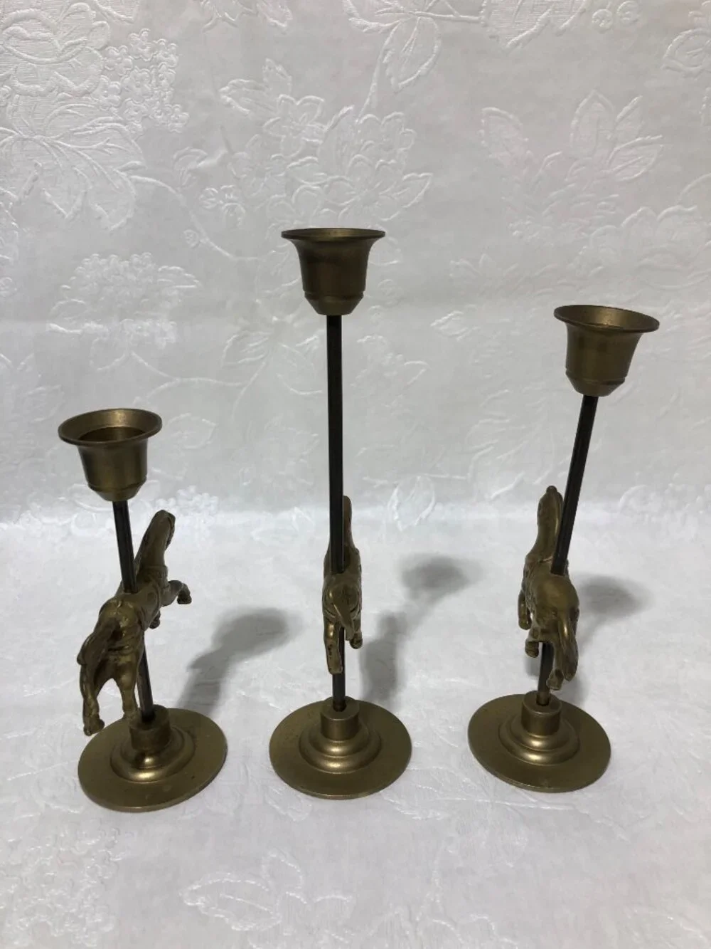 Vintage brass carousel horse candlestick holders set of 3